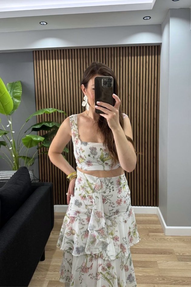 Floral Kat Kat Etek Büstiyer Takım Yeşil
