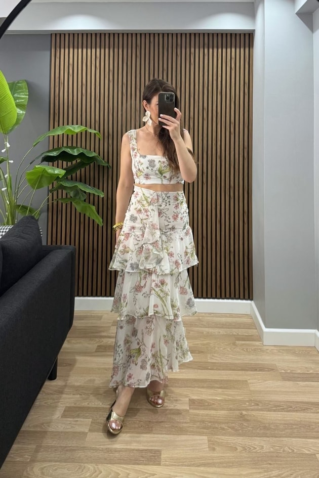 Floral Kat Kat Etek Büstiyer Takım Yeşil