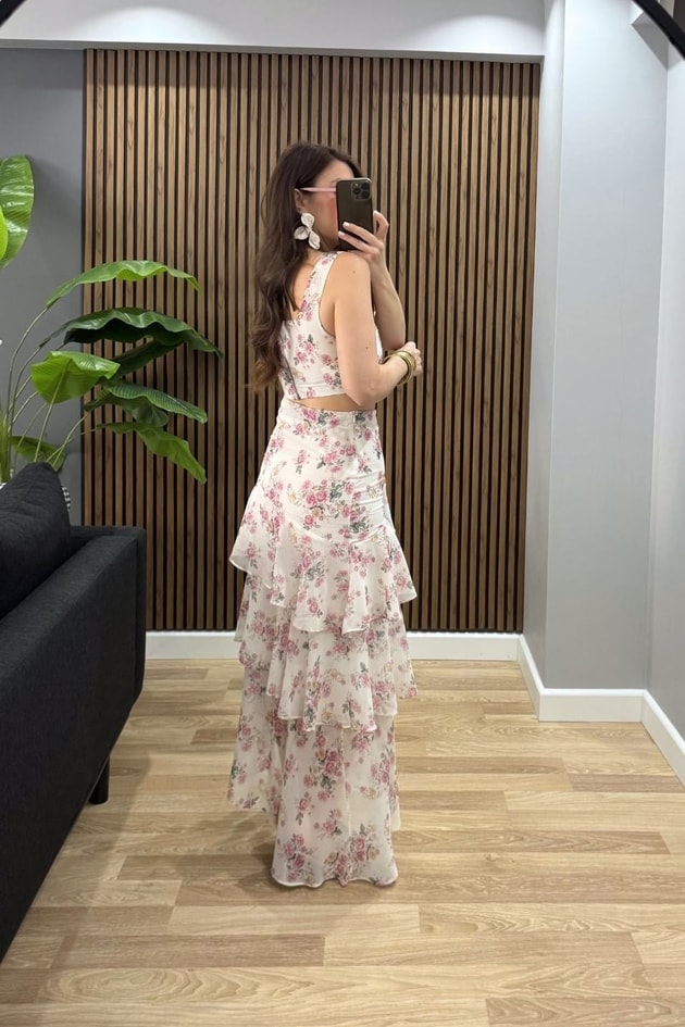 Floral Kat Kat Etek Büstiyer Takım Pembe