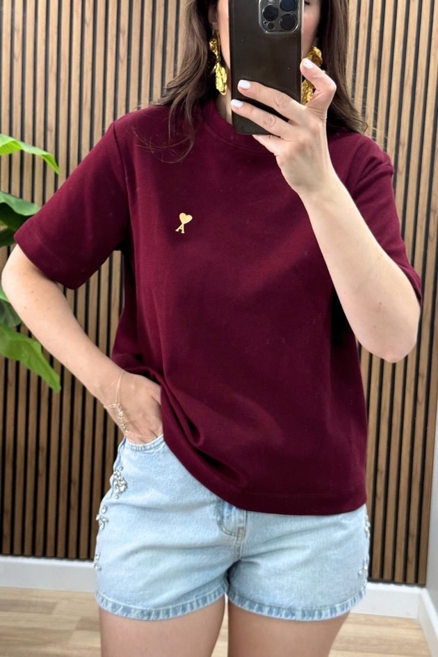 Bisiklet Yaka Premium Tişört Bordo