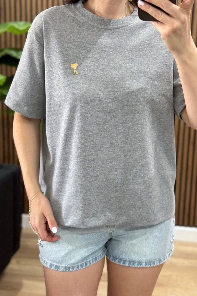 Bisiklet Yaka Premium Tişört Gri