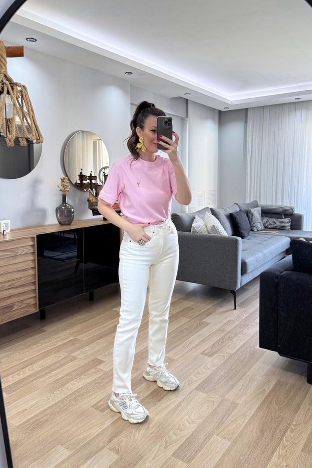 Bisiklet Yaka Premium Tişört Pembe