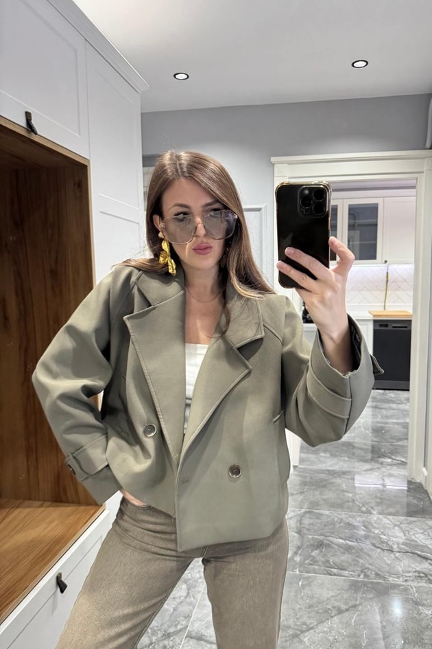 Arden Crop Trençkot Haki Yeşil