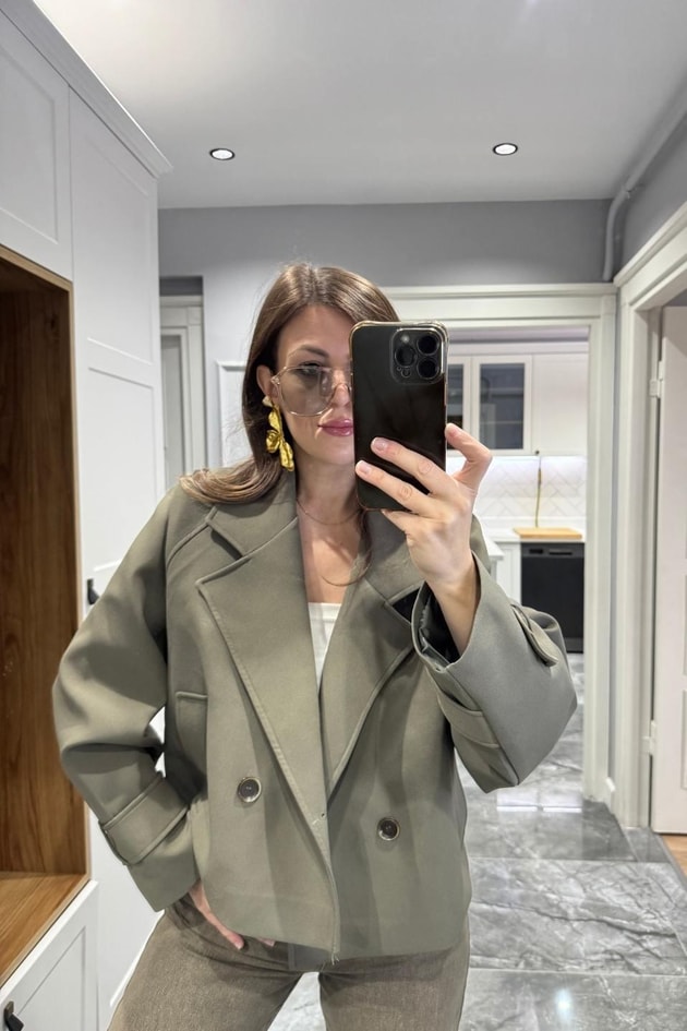 Arden Crop Trençkot Haki Yeşil
