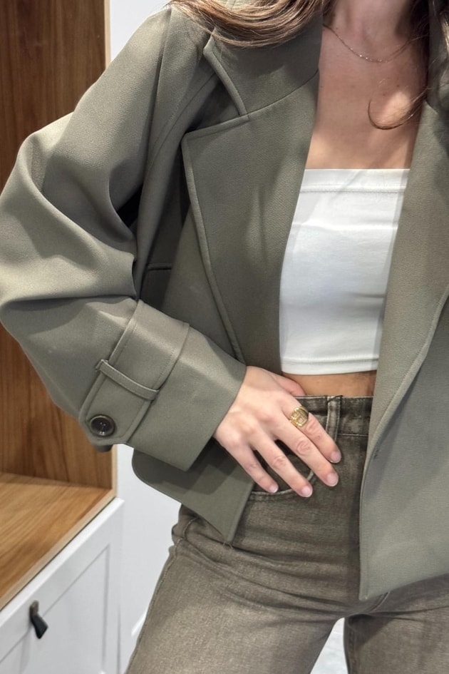 Arden Crop Trençkot Haki Yeşil