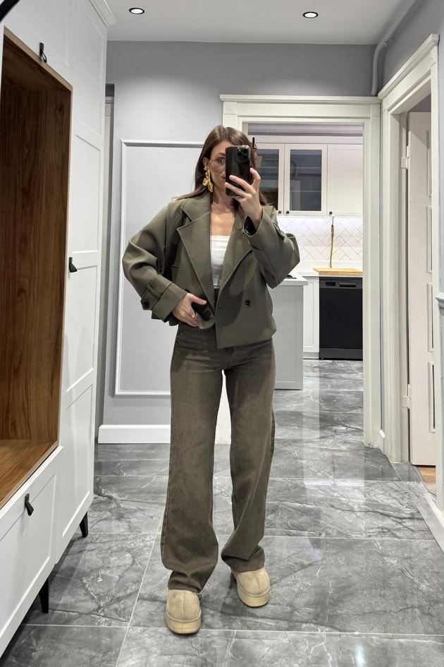 Arden Crop Trençkot Haki Yeşil