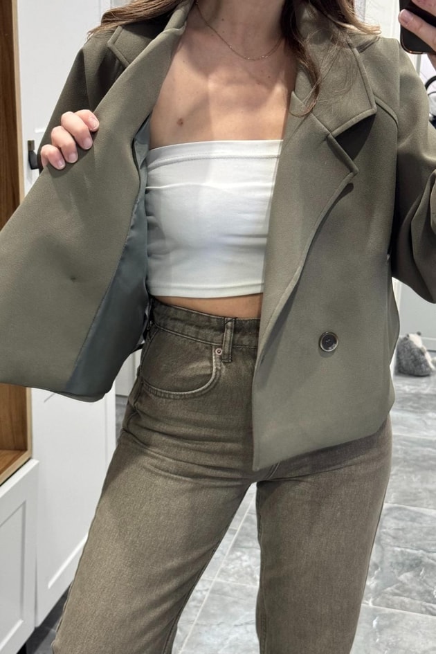 Arden Crop Trençkot Haki Yeşil