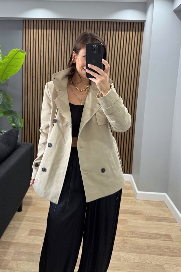 Eloise Pelerin Detaylı Kemerli Trençkot Taş