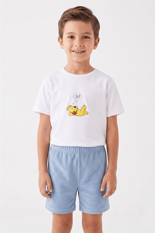 Haribo Erkek Çocuk Beyaz Mavi Pijama TakımHaribo Erkek Çocuk Beyaz Mavi Pijama Takım