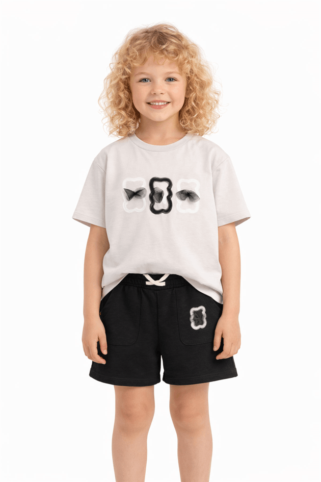 Haribo Kız Çocuk Gri Siyah Tshirt Şort TakımHaribo Kız Çocuk Gri Siyah Tshirt Şort Takım