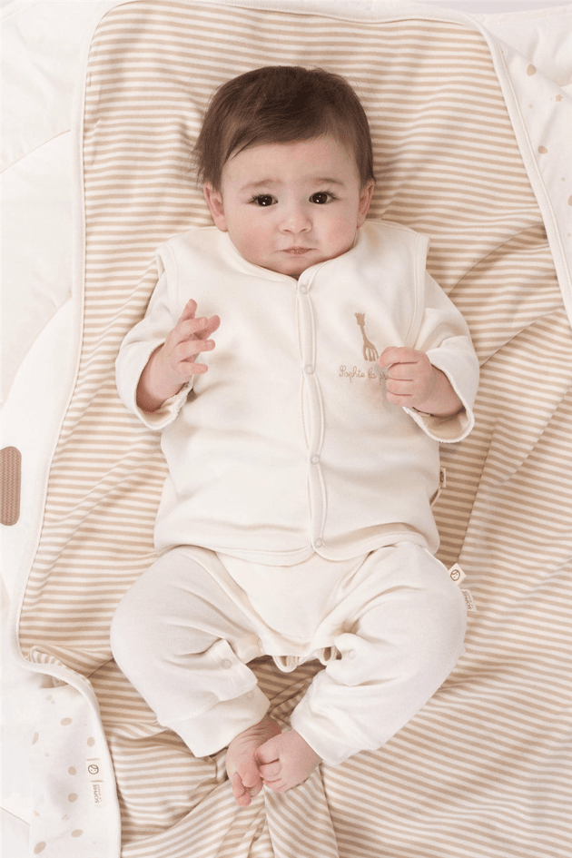 Little Gusto  Organik Pamuk Çift Taraflı Ekru Bebek YelekLittle Gusto  Organik Pamuk Çift Taraflı Ekru Bebek Yelek