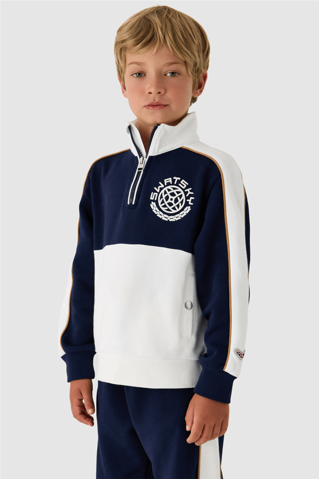 Swatsky Erkek Çocuk Lacivert Dik Yaka SweatshirtSwatsky Erkek Çocuk Lacivert Dik Yaka Sweatshirt