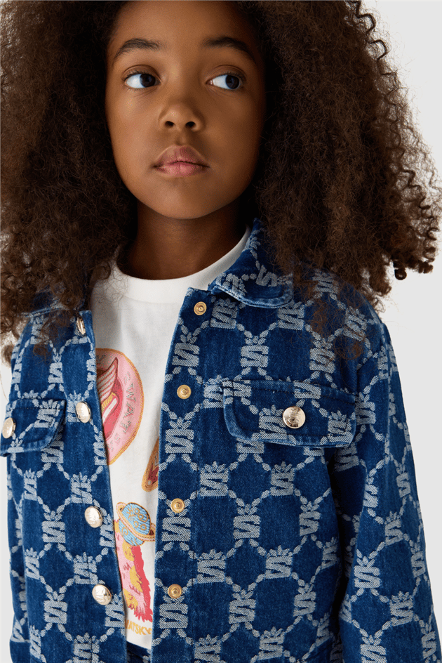 Swatsky Girls Printed Shirt Collar Denim JacketSwatsky Girls Printed Shirt Collar Denim Jacket