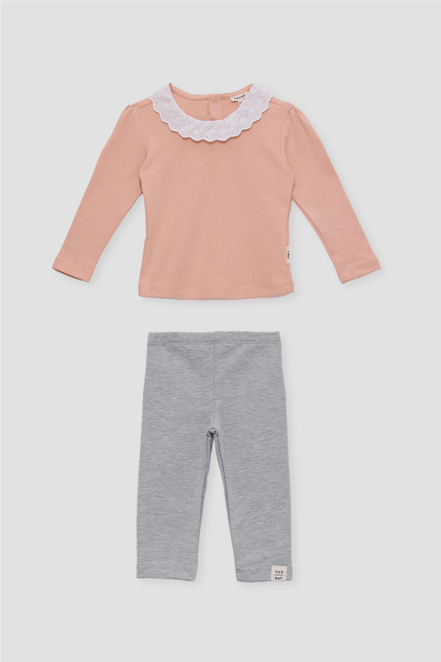 Tyess BSC Baby Girl Grey-Salmon Tshirt Shorts SuitTyess BSC Baby Girl Grey-Salmon Tshirt Shorts Suit
