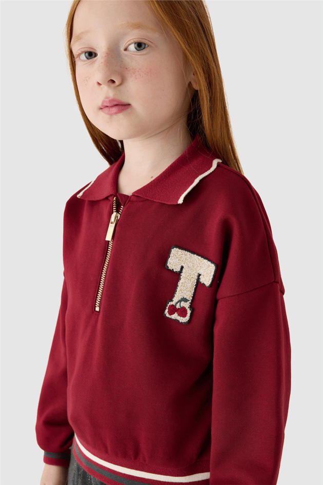 Tyess Kız Çocuk Gömlek Yaka Oversize SweatshirtTyess Kız Çocuk Gömlek Yaka Oversize Sweatshirt