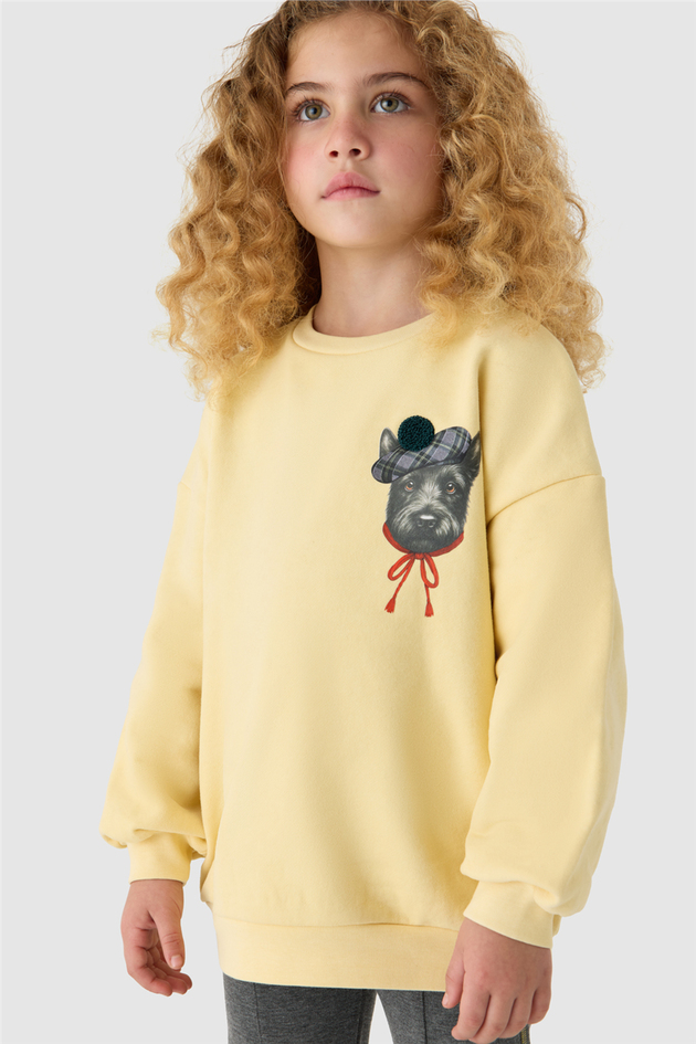 Tyess Kız Çocuk Transfer Baskılı Bisiklet Yaka Sarı SweatshirtTyess Kız Çocuk Transfer Baskılı Bisiklet Yaka Sarı Sweatshirt