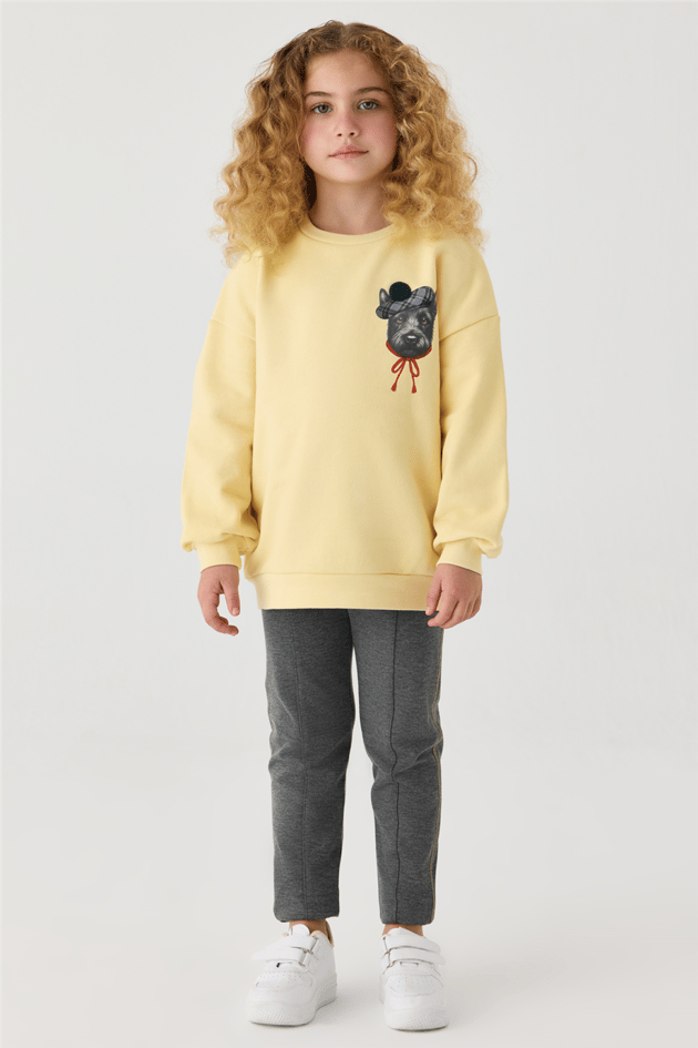 Tyess Kız Çocuk Transfer Baskılı Bisiklet Yaka Sarı SweatshirtTyess Kız Çocuk Transfer Baskılı Bisiklet Yaka Sarı Sweatshirt