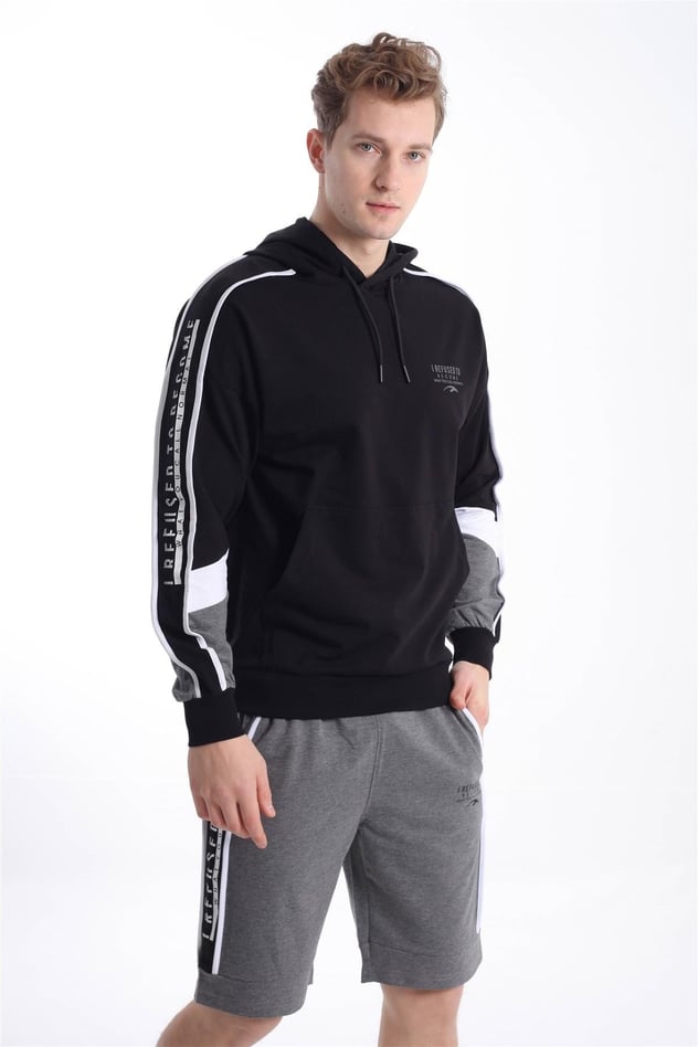 Maraton Sportswear Comfort Erkek Kapşonlu  Uzun Kol Basic Siyah Sweatshirt 21127