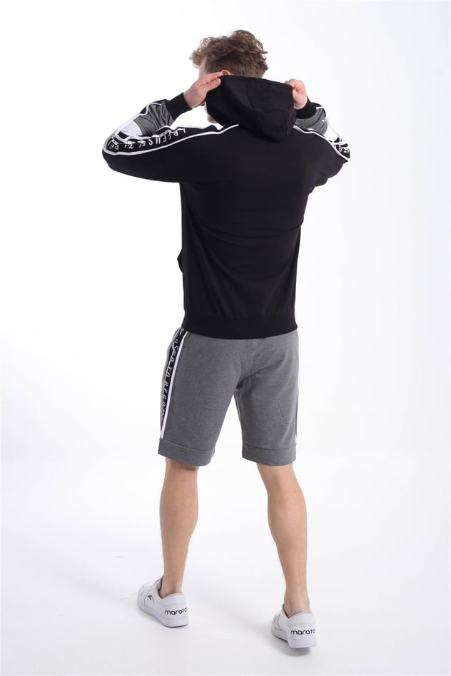 Maraton Sportswear Comfort Erkek Kapşonlu  Uzun Kol Basic Siyah Sweatshirt 21127