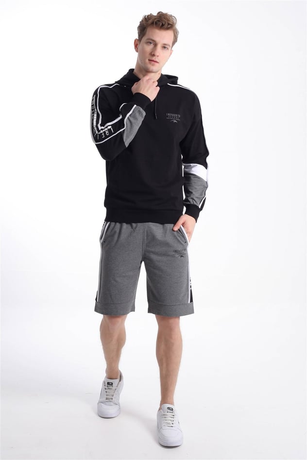 Maraton Sportswear Comfort Erkek Kapşonlu  Uzun Kol Basic Siyah Sweatshirt 21127