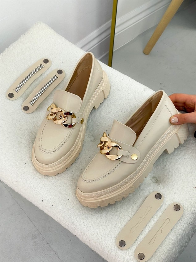 Bej Cilt (Fabio) Üç Tokalı Kadın Loafer