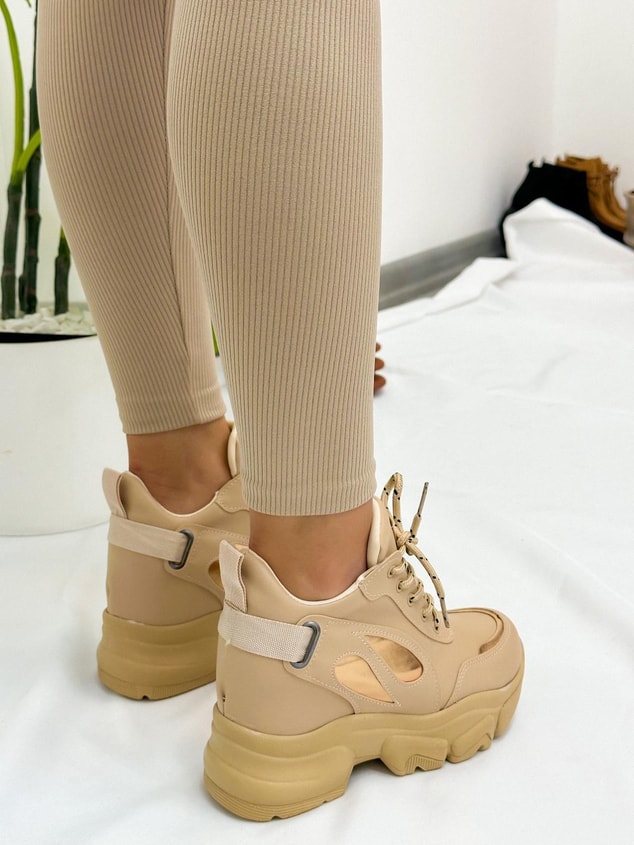 Bej Cilt (Punto) Kadın Bağcıklı Sneakers