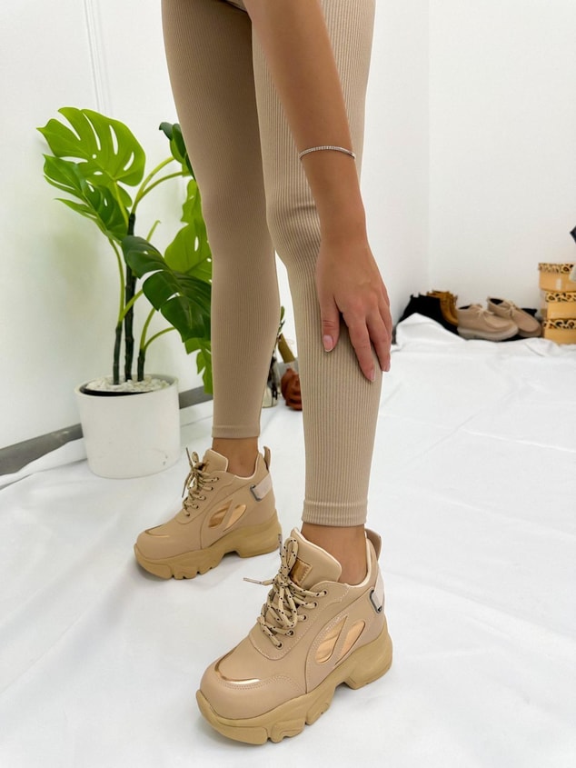 Bej Cilt (Punto) Kadın Bağcıklı Sneakers