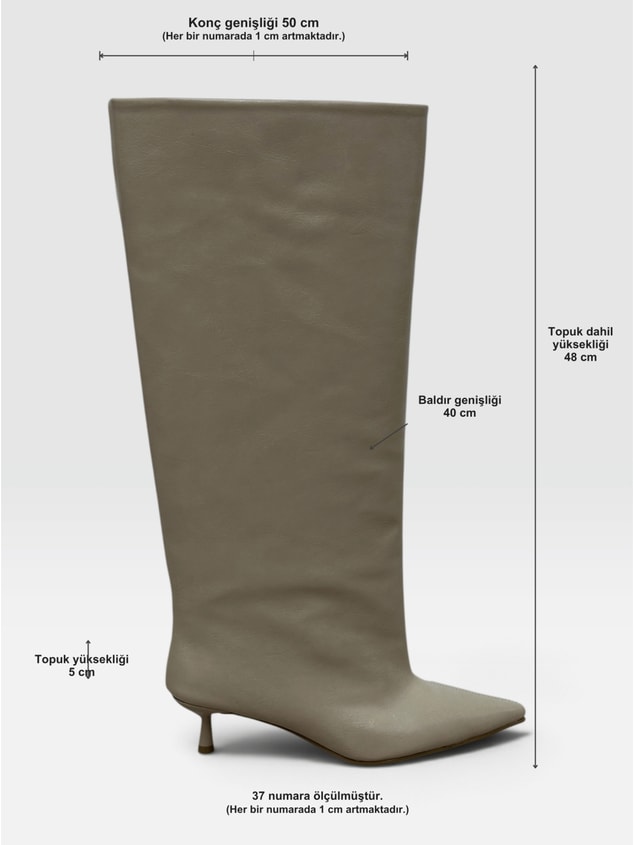 Bej Cilt (Veray) XL Oversize Kalın Baldır 5 Cm Mini Topuk Çizme