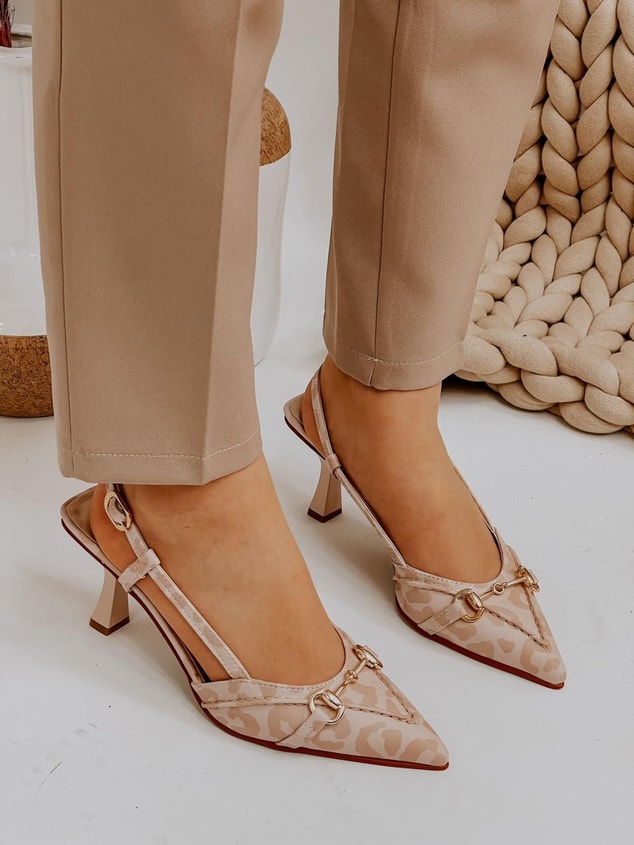 Bej Leopar (Moss) Toka Detay Kadın Stiletto
