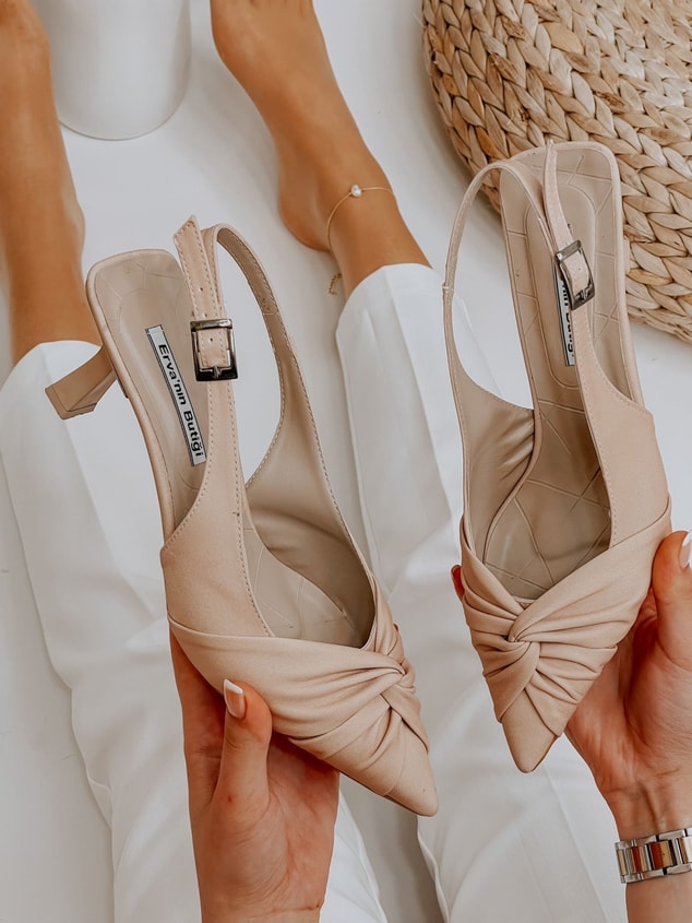 Bej Saten (Bow) Fiyonk Detay Kadın Stiletto