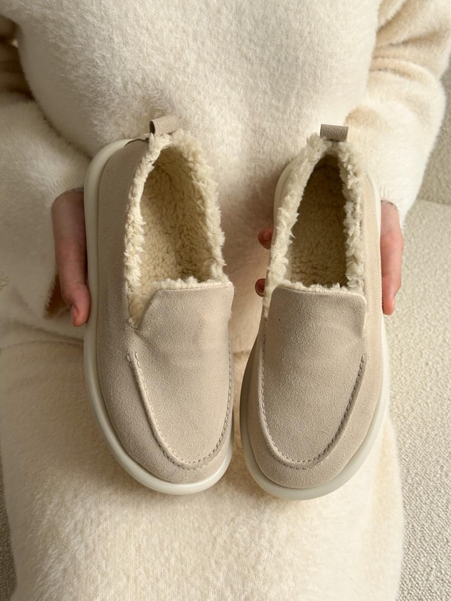 Bej Süet (Juno) İci Peluş Kadın Loafer