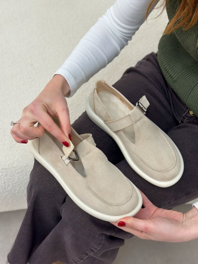 Bej Süet (Olivia) Toka Detaylı Kadın Loafer