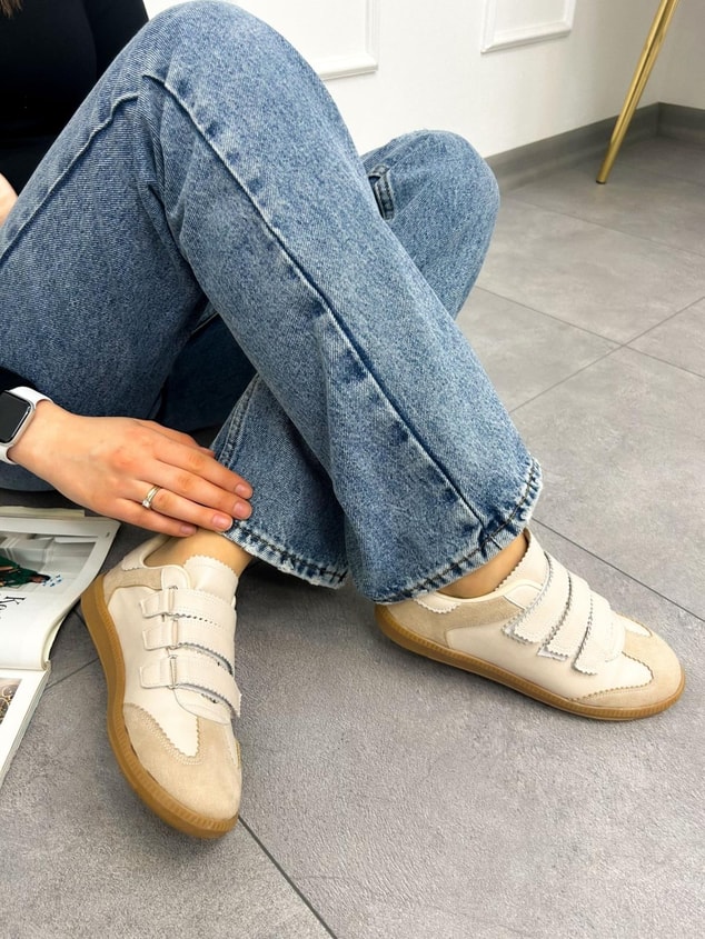 Bej Süet (Yale) Kadın 3 Cırtlı Sneakers
