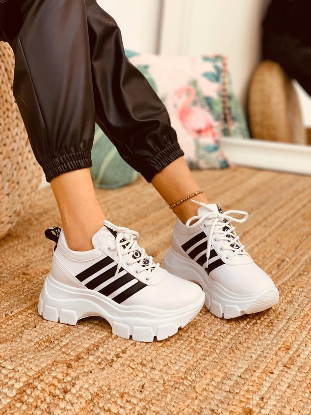 Beyaz - Siyah (Teddy) Kadın Spor Ayakkabı Sneakers