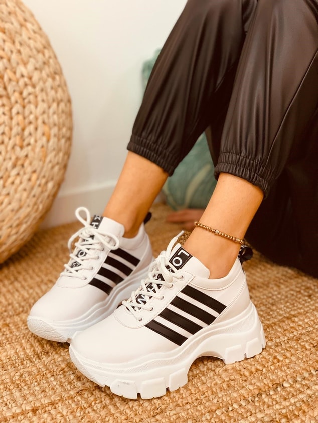 Beyaz - Siyah (Teddy) Kadın Spor Ayakkabı Sneakers