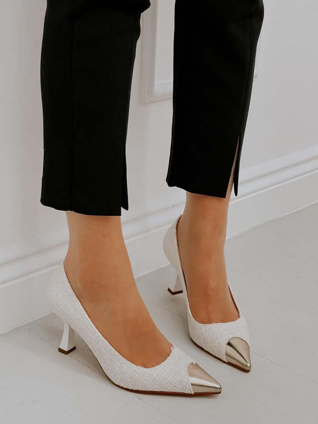 Beyaz Altın (Tress) Maskelet Detay Kadın Stiletto