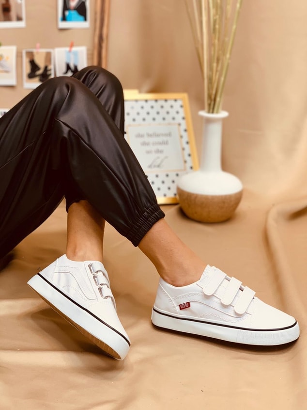 Beyaz Bantlı (Vans) Kadın Spor Ayakkabı Sneakers