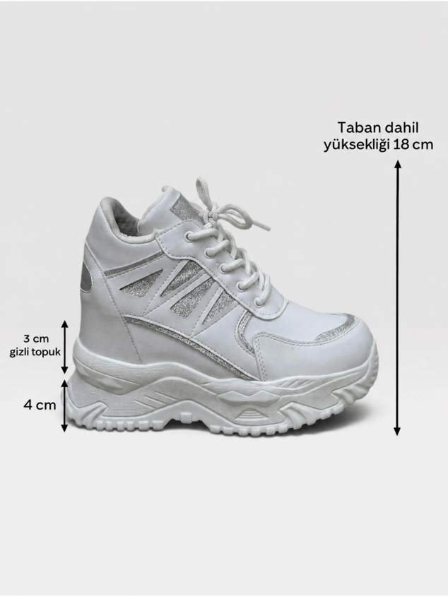 Beyaz Cilt (Celly)Gizli Topuk Dolgu Topuk 7 Cm Boy Uzatan Sneakers
