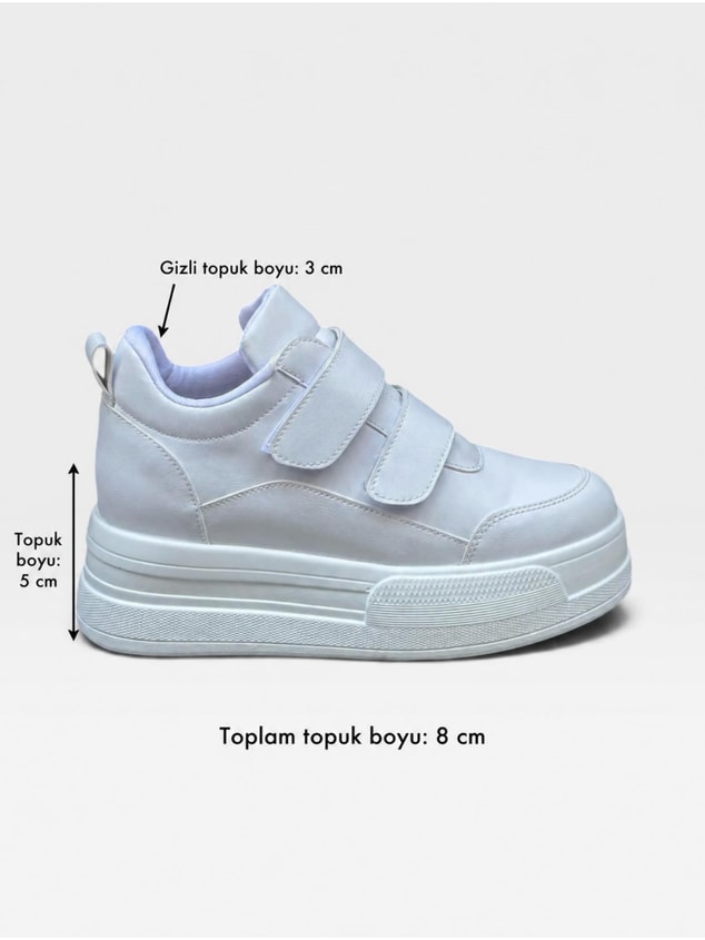 Beyaz Cilt (Cerrely) Gizli Topuk Dolgu Topuk 8 Cm Boy Uzatan Sneakers