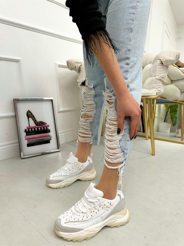 Beyaz Cilt (Welss) Trok Detay Kadın Bağcıklı Sneakers