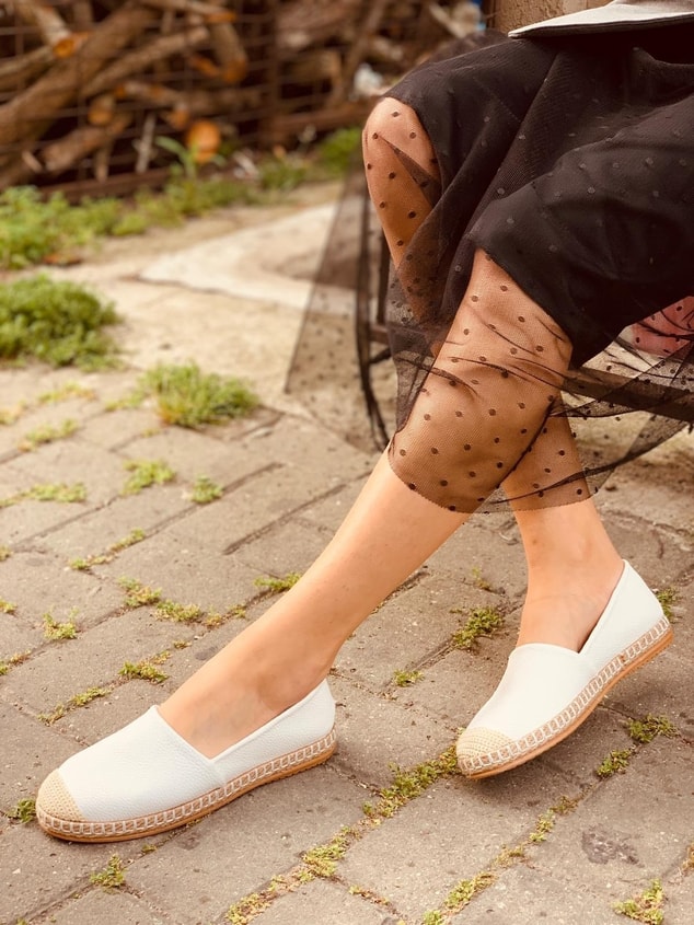 Beyaz Deri (Heyz) Kadın Espadril