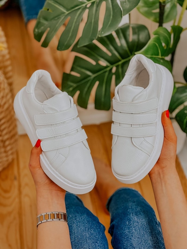 Beyaz Deri (Montana) Kadın Cırtlı Sneakers