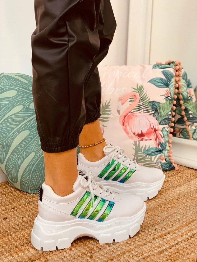 Beyaz-Hologram (Teddy) Kadın Spor Ayakkabı Sneakers