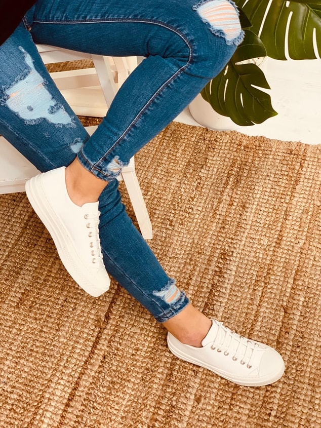 Beyaz Kırışık Rugan (Daniel) Kadın Yüksek Tabanlı Sneakers