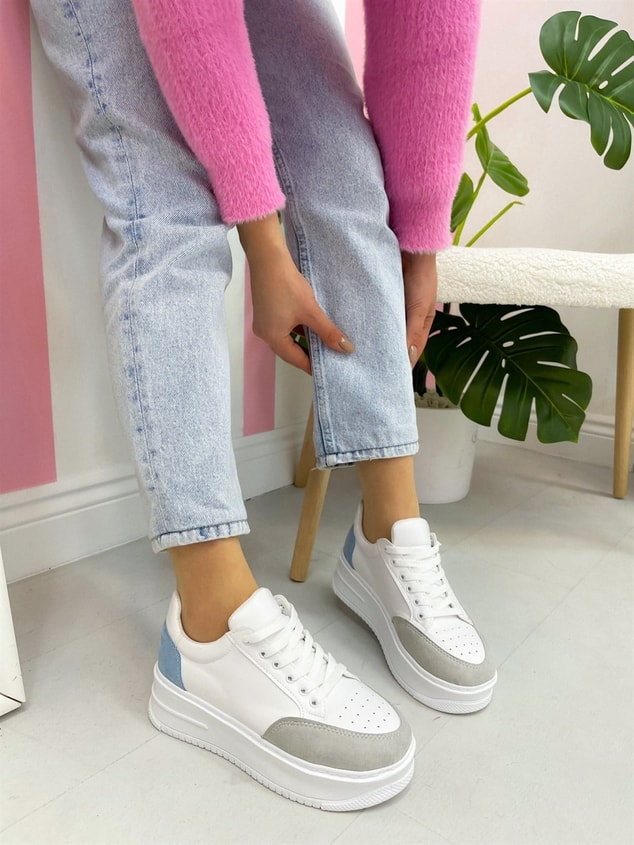Beyaz Mavi (Daily) Kadın Bağcıklı Sneakers