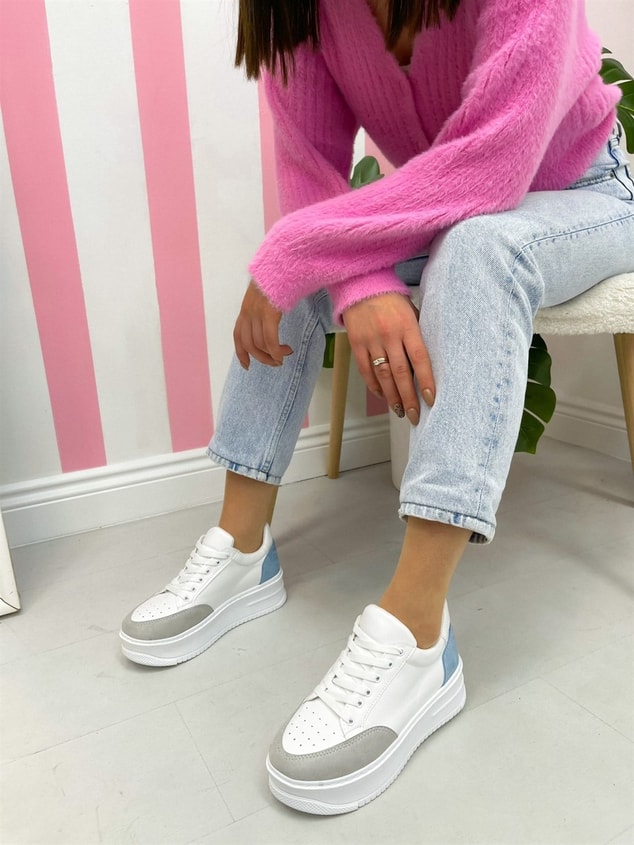Beyaz Mavi (Daily) Kadın Bağcıklı Sneakers