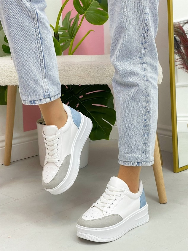 Beyaz Mavi (Daily) Kadın Bağcıklı Sneakers