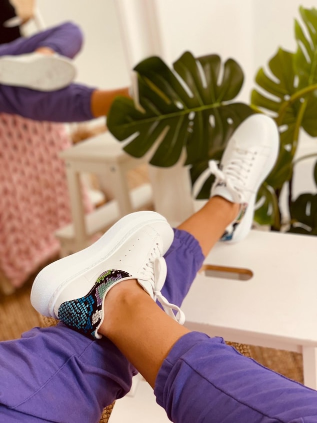 Beyaz Piton (Carl) Spor Ayakkabı (Thor) Kadın Sneakers