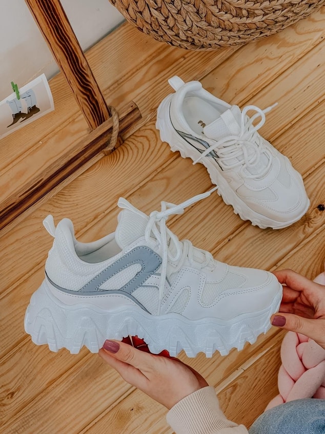 Beyaz Reflektör (Ripple) Kadın Bağcıklı Sneakers