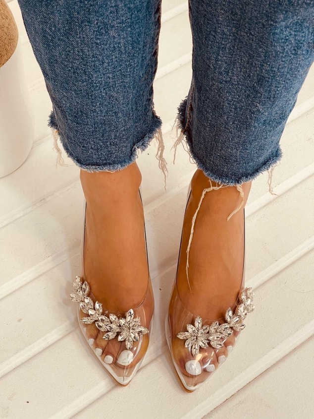 Beyaz Şeffaf (Silver Mini) Taş Detay Kadın Stiletto